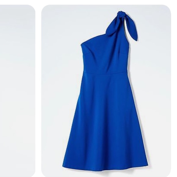 BR Blue Dress One Shoulder Bow A-line Banana Republic Cocktail Wedding Guest - Picture 9 of 9